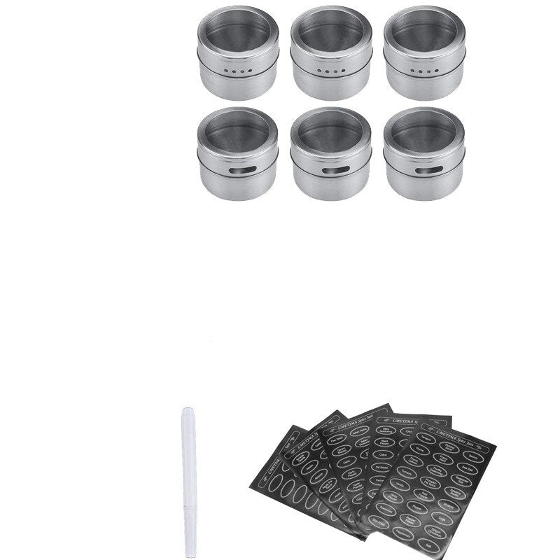 Magnetic spice jars set with spice labels and chalkboard pen stainless steel