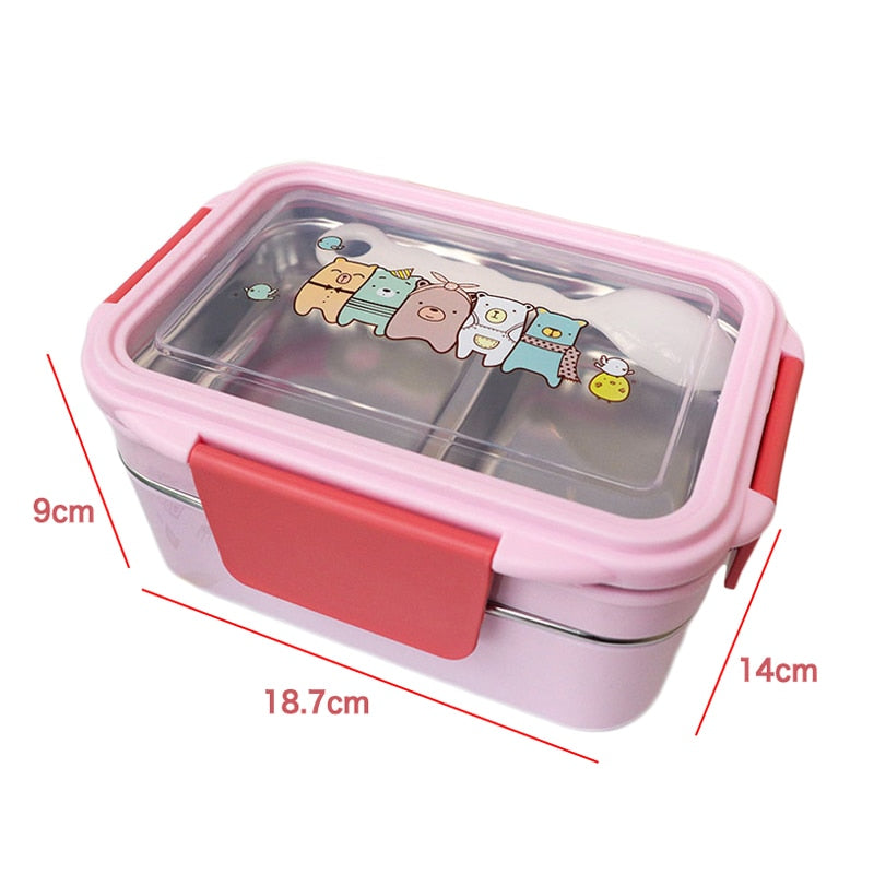 Cartoon lunch box stainless steel double layer food container for kids