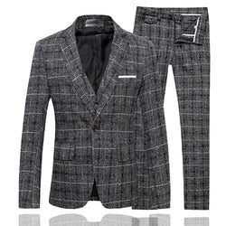 2021 New Men's Three Piece Suit Bridegroom's Dress Business Dress Large Plaid Suit Split Ends