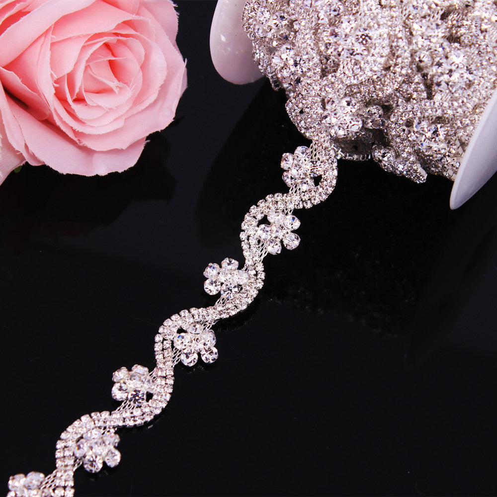 Fancy Rose Gold Fashion Crystal Rhinestone Cup Chain Trimming Bridal Dress Decoration for Wedding Dresses Garment Applique Trim