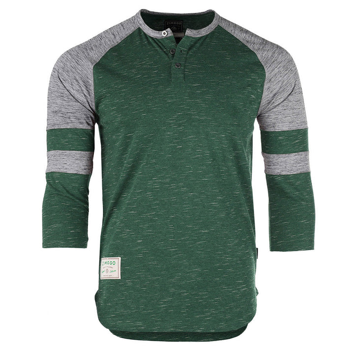 Men's 3/4 Sleeve sport- College Raglan Henley Athletic T-Shirt