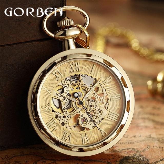 retro watch necklace steampunk skeleton mechanical fob pocket watch roman number clock pendant hand winding men women chain gift