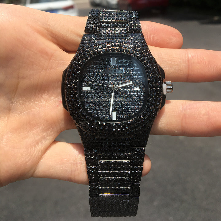 Luxury mens full diamond bling wrist watch