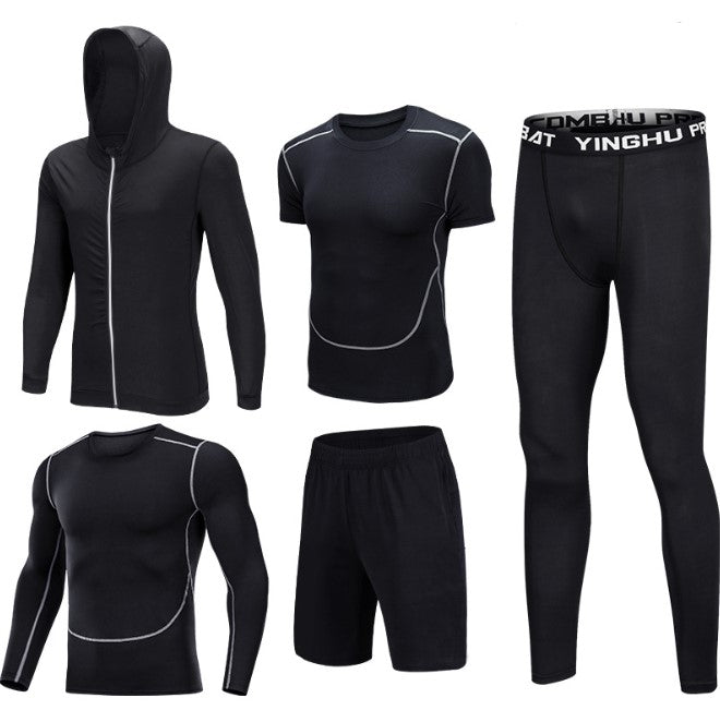 Wholesale Cheap Workout Clothes Training Men Run 5-Piece Fitness Suit