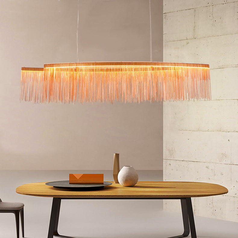 Modern Light Luxury Lamp Bar Rose Gold Dimmable Tassel Restaurant Chandelier