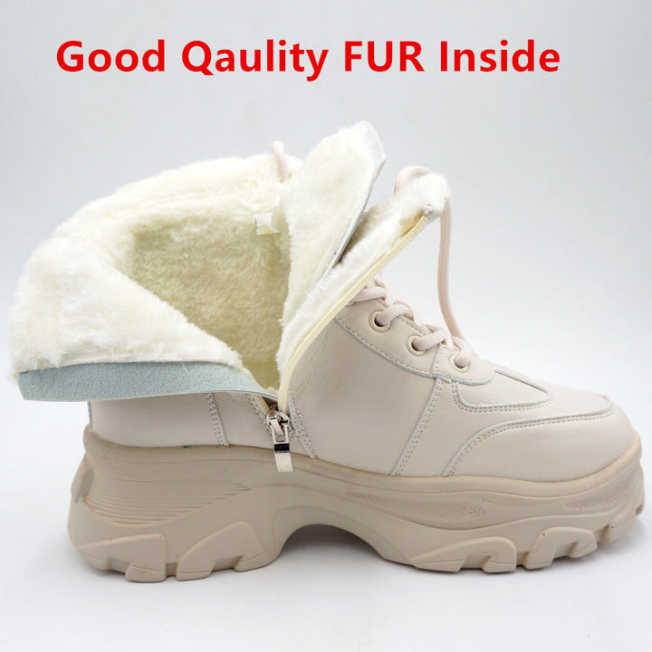 leather womens chunky boots winter thick fur platform Apparel & Accessories > Shoes