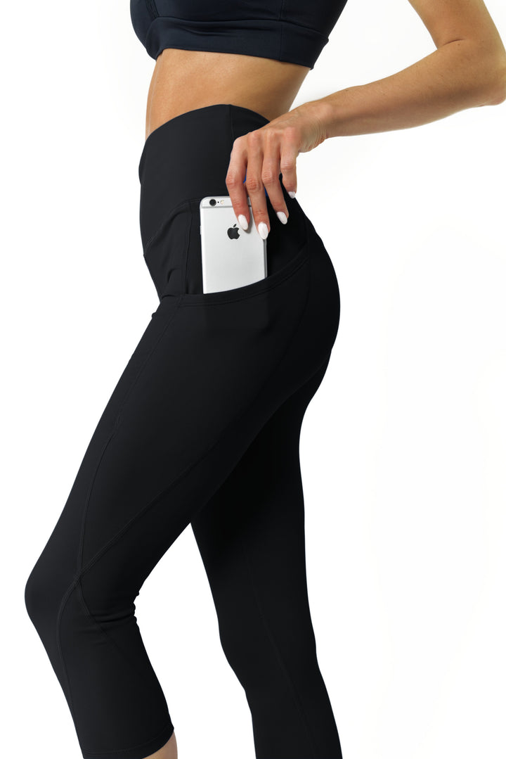 High waisted yoga capri leggings black apparel