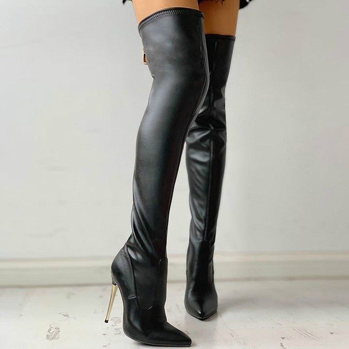 Zipper high heels long womens over the knee black Apparel & Accessories > Shoes