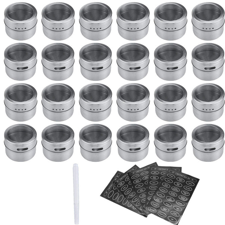 Magnetic spice jars set with spice labels and chalkboard pen stainless steel