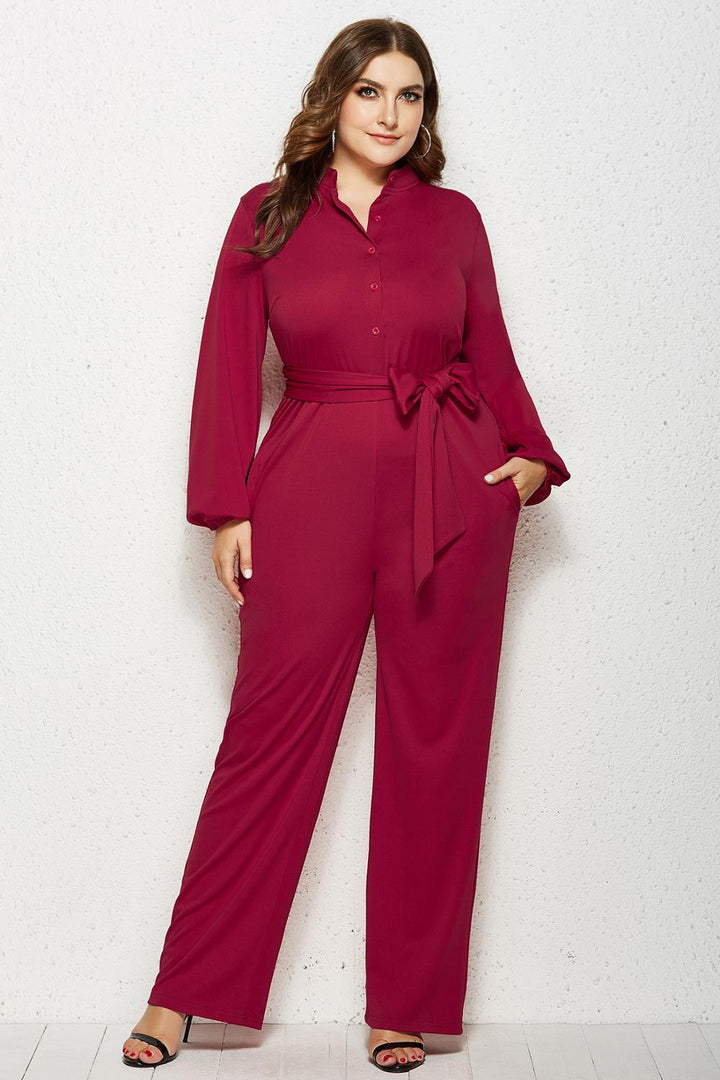 Elegant women casual jumpsuit wide loose leg pants rompers long sleeve