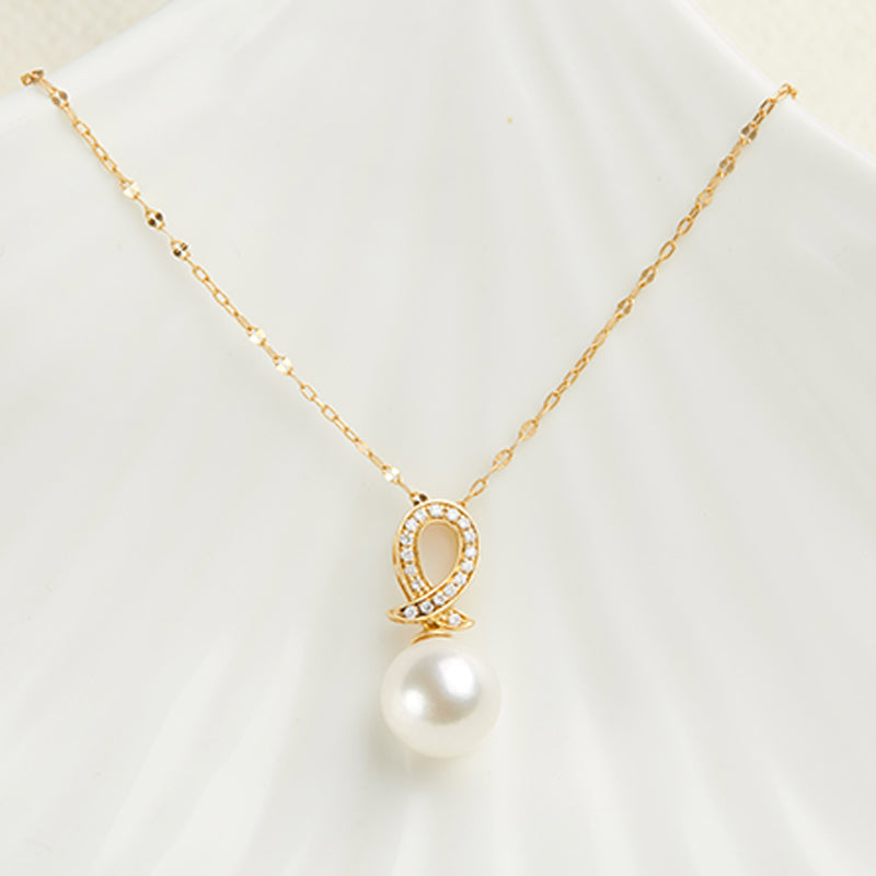 18k gold seawater akoya pearl scarf diamond gemstone womens pendant