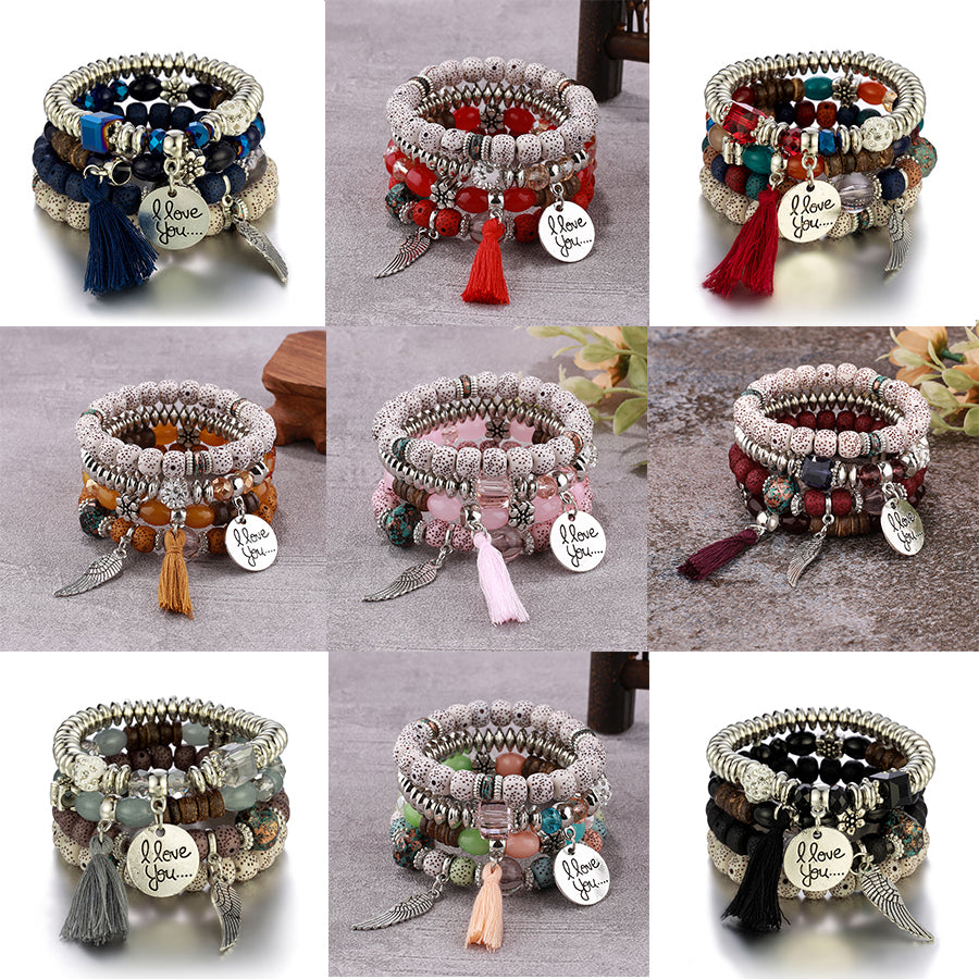 Bohemian multi layer beaded women bracelet trendy bodhi tassel