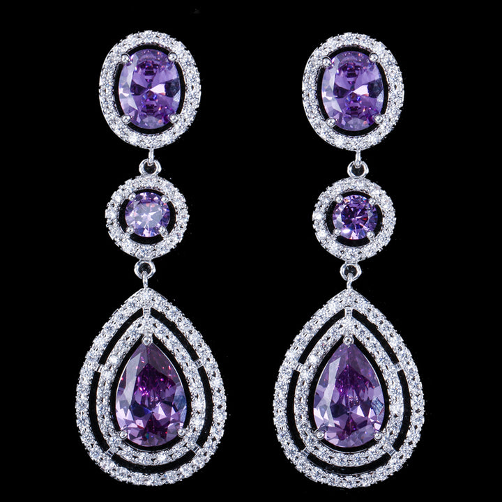 American big cubic zirconia stone pave long royal blue bridal Jewelry earrings