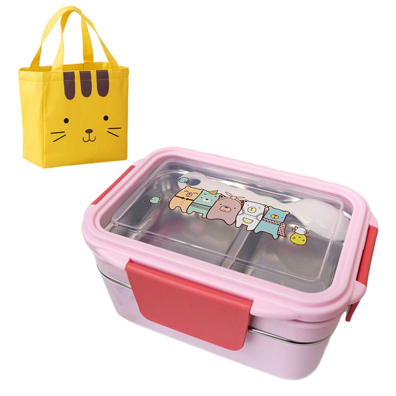 Cartoon lunch box stainless steel double layer food container for kids