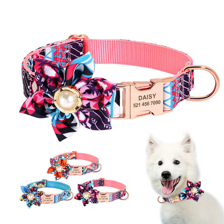 Hot sell ethnic style flower dog collar metal buckle with lettering