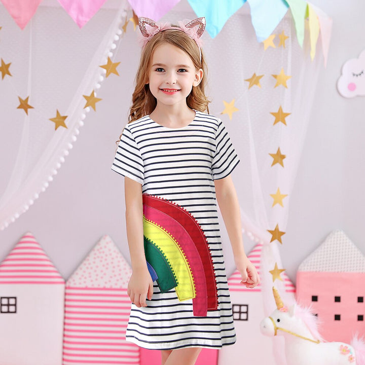 DXTON 2022 Girls Clothes New Summer Girls Dresses Flying Sleeve Princess Dress Sequin Heart Girls Vestidos Casual Children Dress