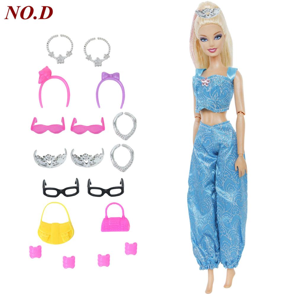 14 Pcs / Lot = 1x Fairy Tale Doll Dress + 13x Random Accessories Shoes Handbag Glasses Clothes for Barbie Doll Baby Girl Toys