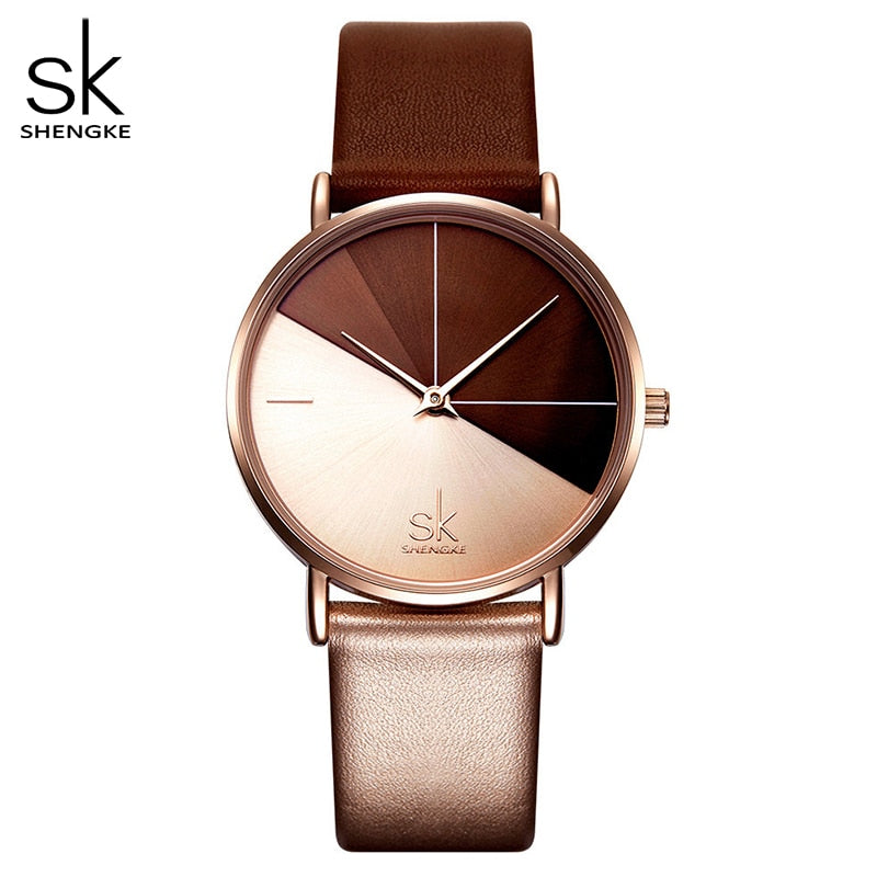 Fashion women dual color faux leather strap round dial analog quartz wrist watch