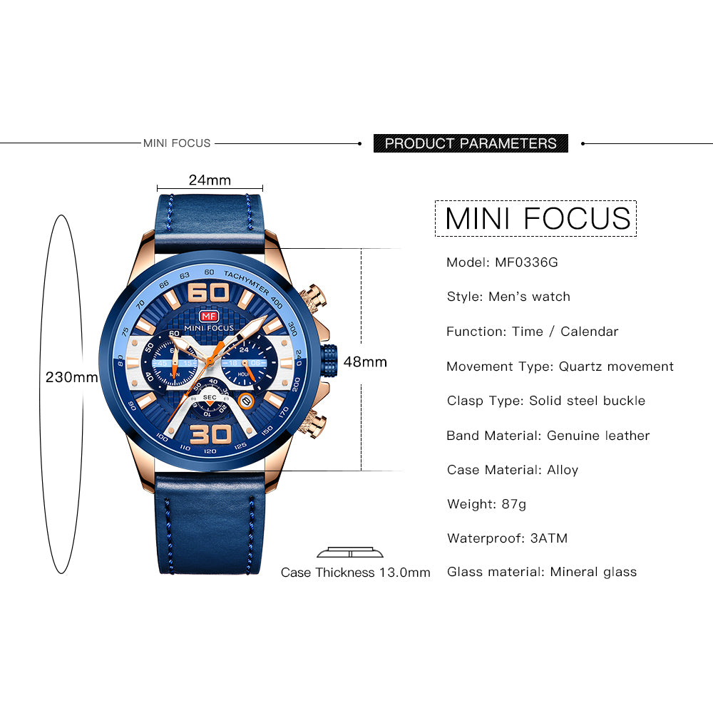 Masculino mens watches leather chronograph