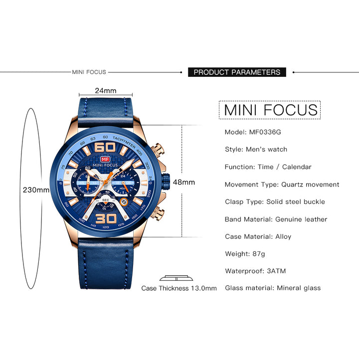 Masculino mens watches leather chronograph