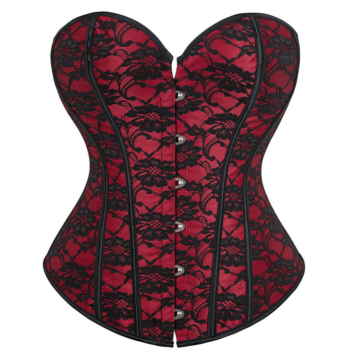 Elegant brocade red busk waist bustier top jacquard womens corselet