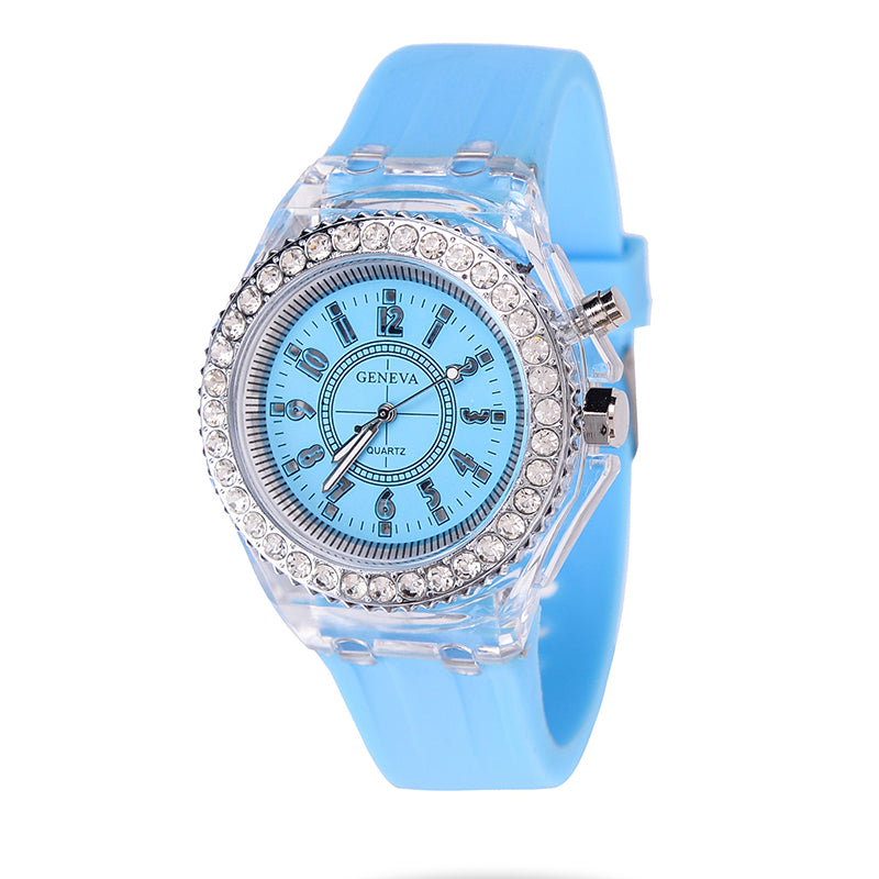 Fashion geneva led light mens quartz women silicone watch