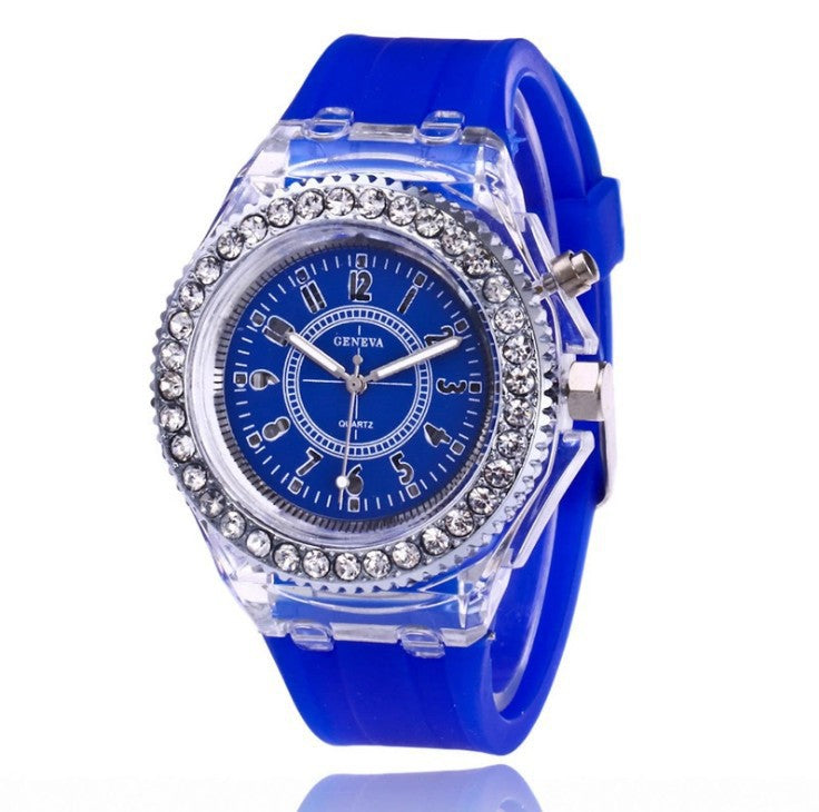 Fashion geneva led light mens quartz women silicone watch