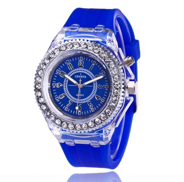 Fashion geneva led light mens quartz women silicone watch