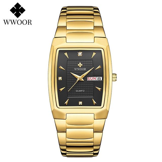 New square mens luxury stainless steel gold plated quartz wrist watches