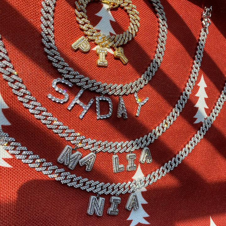 Birthday Gift Personalized Name Iced Out Custom Cuban Choker Baguette Letters Necklace Bracelet Cuban Link Anklet Jewelry