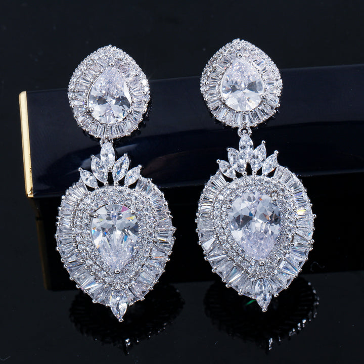 Luxurious quality cubic zirconia long dangle women earrings for bridal jewelry