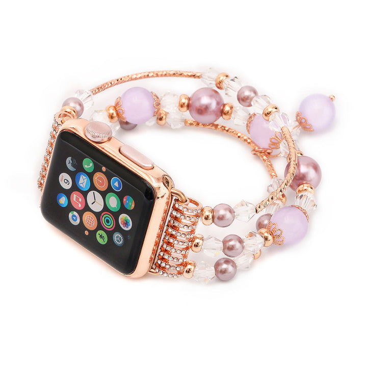 Fashion Stainless Steel Jewelry Wrist Pearl Strap Beaded Bracelet Watch Bands 38mm 40mm 42mm 44mm for Apple Watch Bands