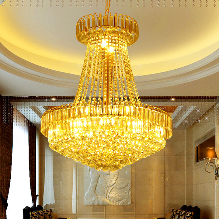 European Style Big Pendant Light for Villa Hotel Staircase Decoration K9 Crystal Golden Luxury Chandelier for High Ceiling