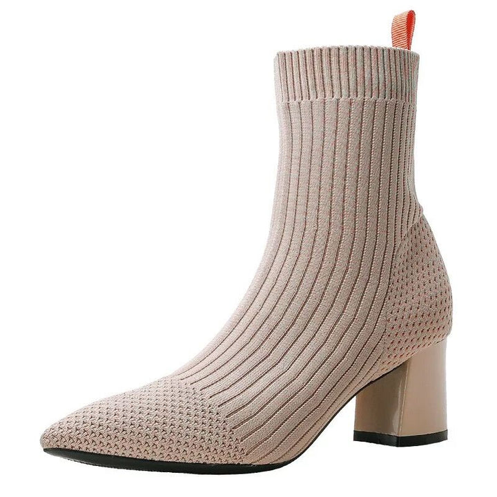 Fashion elastic knitting sock boots pointed toe womens high heel ankle Apparel & Accessories > Shoes