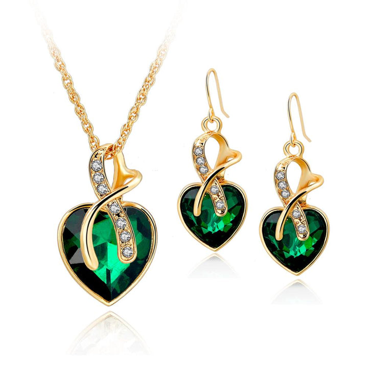 Austrian crystal necklace earrings gold heart crystal jewelry set for women