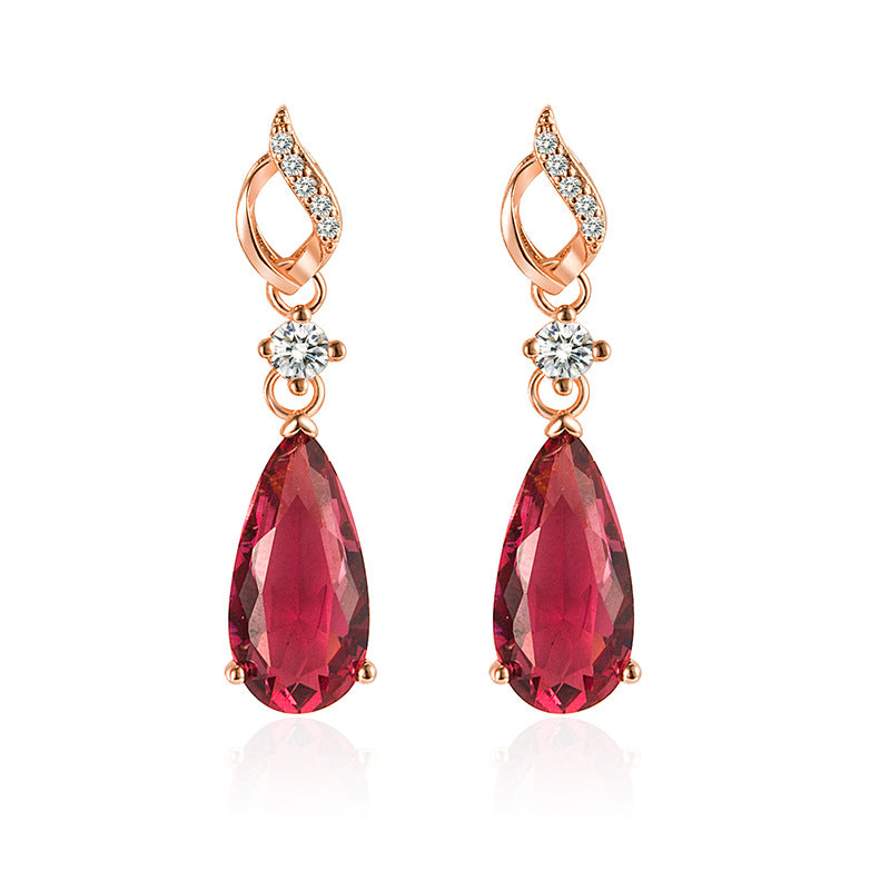 Jewelry ruby red jade gemstone drop earring 18k hypoallergenic gold plated alloy