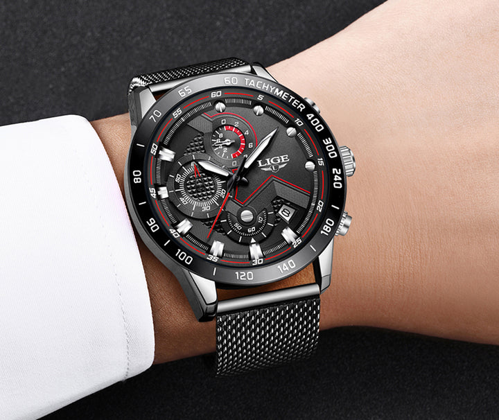 Mens fashion quartz steel mesh luminous luxury water resist watches