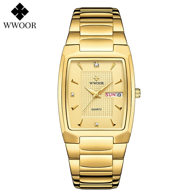 New square mens luxury stainless steel gold plated quartz wrist watches