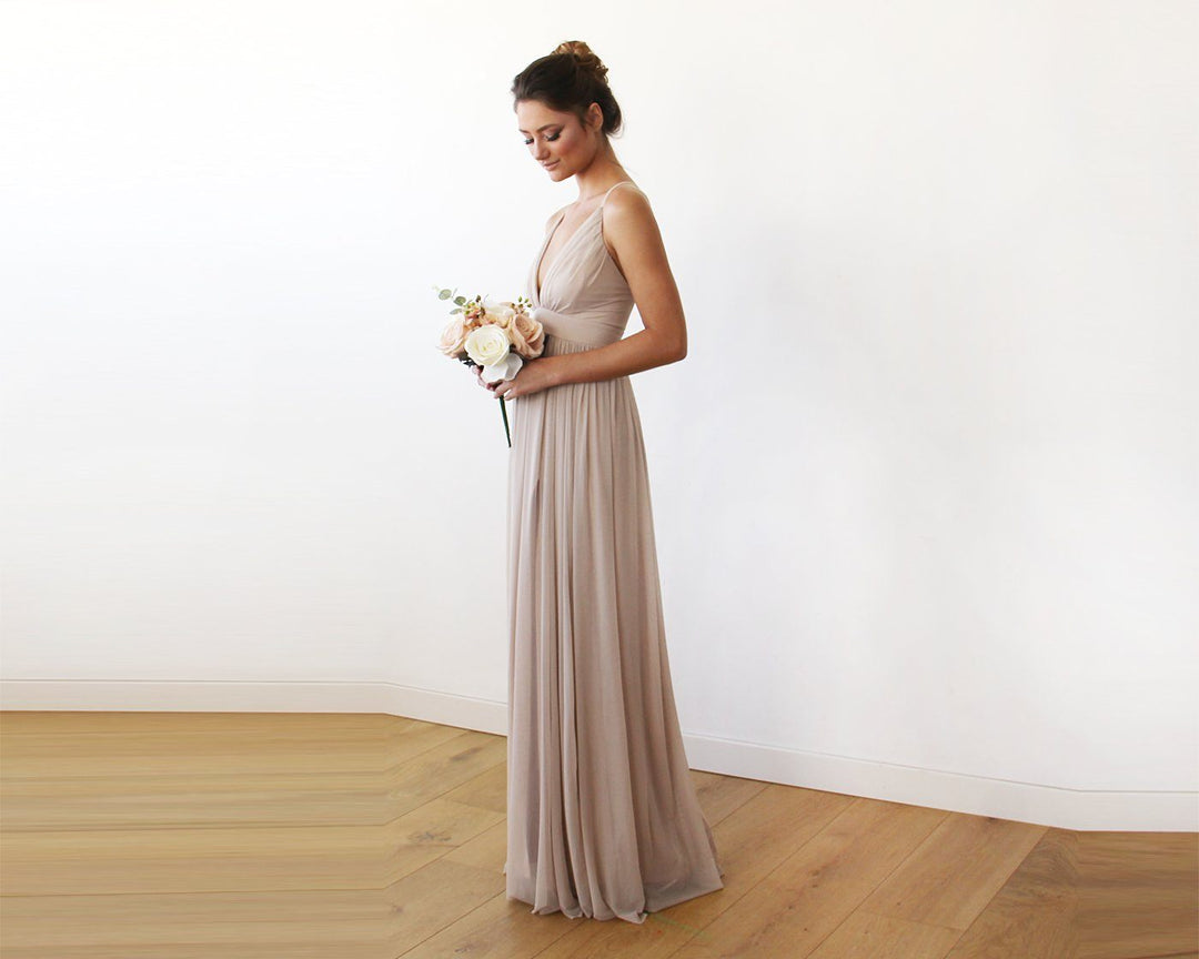 Champagne Maxi Dress With Adjustable Straps #1170