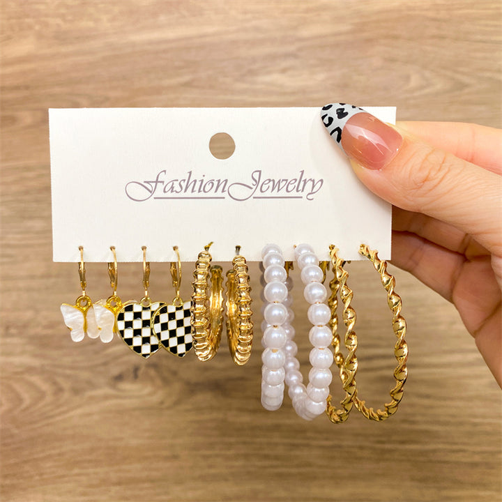 Women fashion geometric pearl stud gold leopard hoop earings