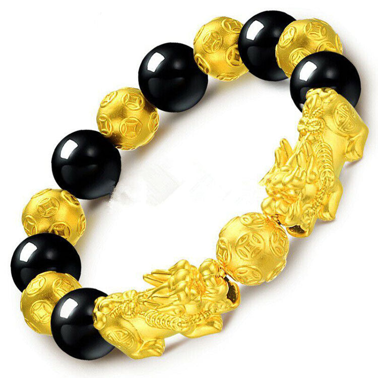 Obsidian wealth bracelet elastic beaded feng shui bracelet amulet