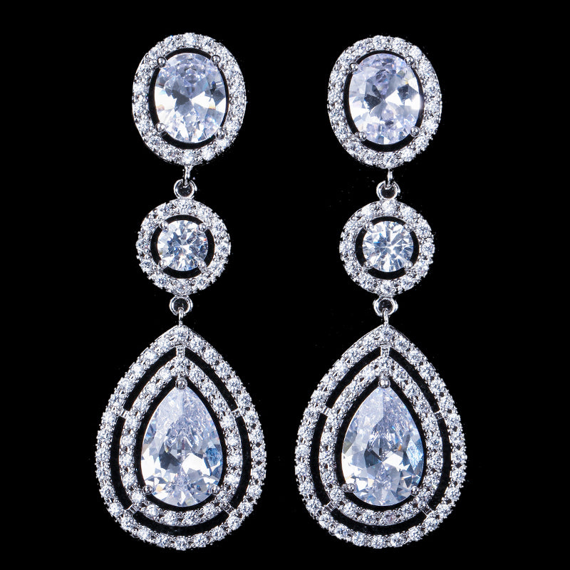 American big cubic zirconia stone pave long royal blue bridal Jewelry earrings