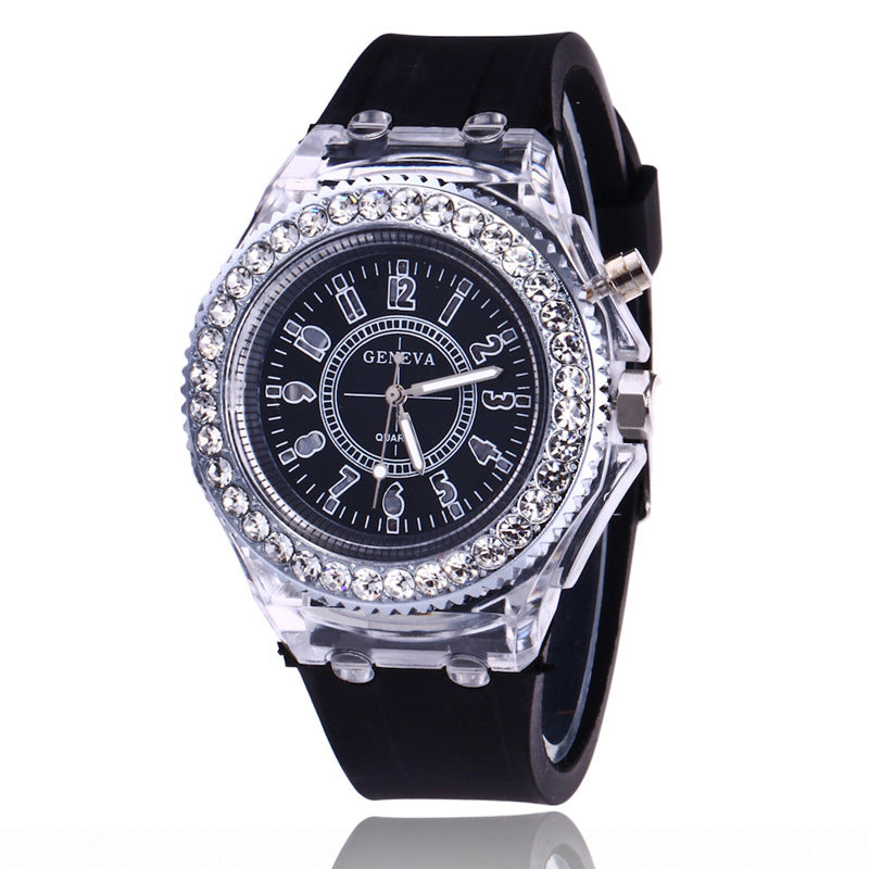 Fashion geneva led light mens quartz women silicone watch