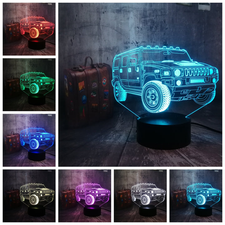 Remote control jeep car 7 color dimming gradient rgb 3d led night lamp décor