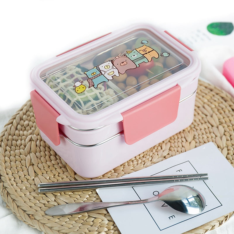 Cartoon lunch box stainless steel double layer food container for kids