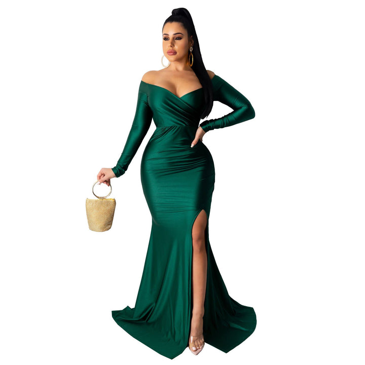 2022 new arrivals long sleeves women v neck long party dress