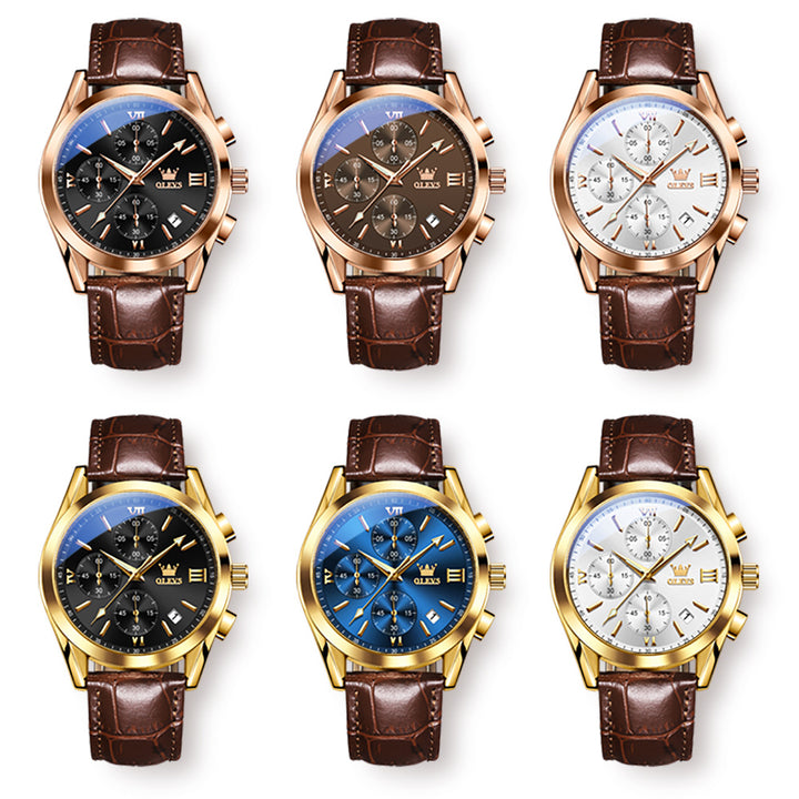 Blu ray glass three eye belt quartz mens watch