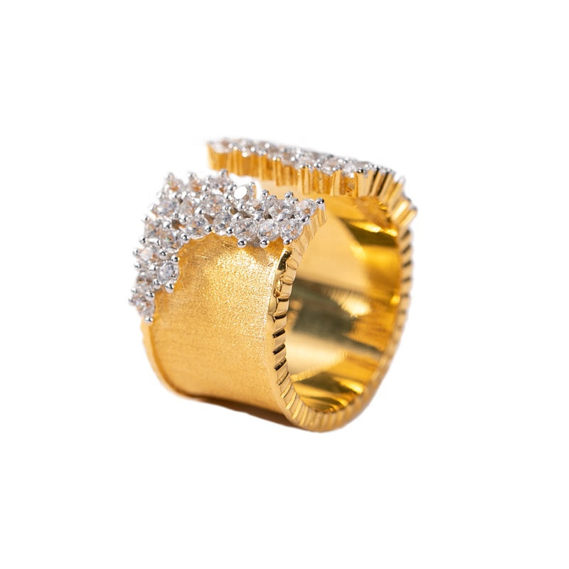 Italian craftsmanship free size retro and elegant silver gold plated ring