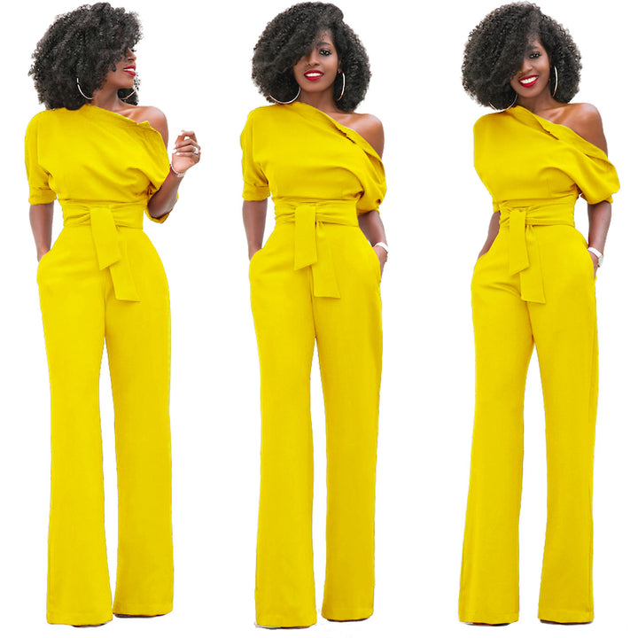 Womens fashion solid color asymmetrical one piece jumpsuits