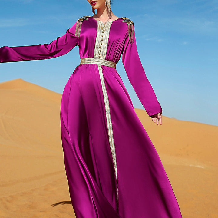 Classical Design Maxi Royal Shoulder Knot Abaya Dress Tasseels